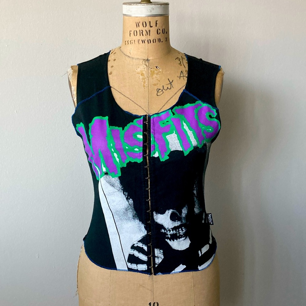 RARE MISFITS JONNY ROCK Corset Top Vintage band tee t-shirt sleeveless tank XS/S